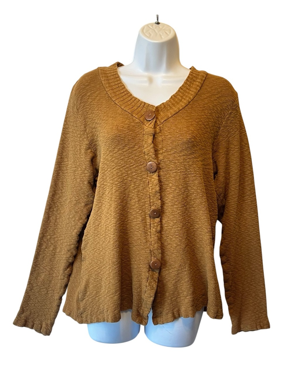 FLAX cardigan sweater Small Golden brown Cotton blend Button Womens Stretch